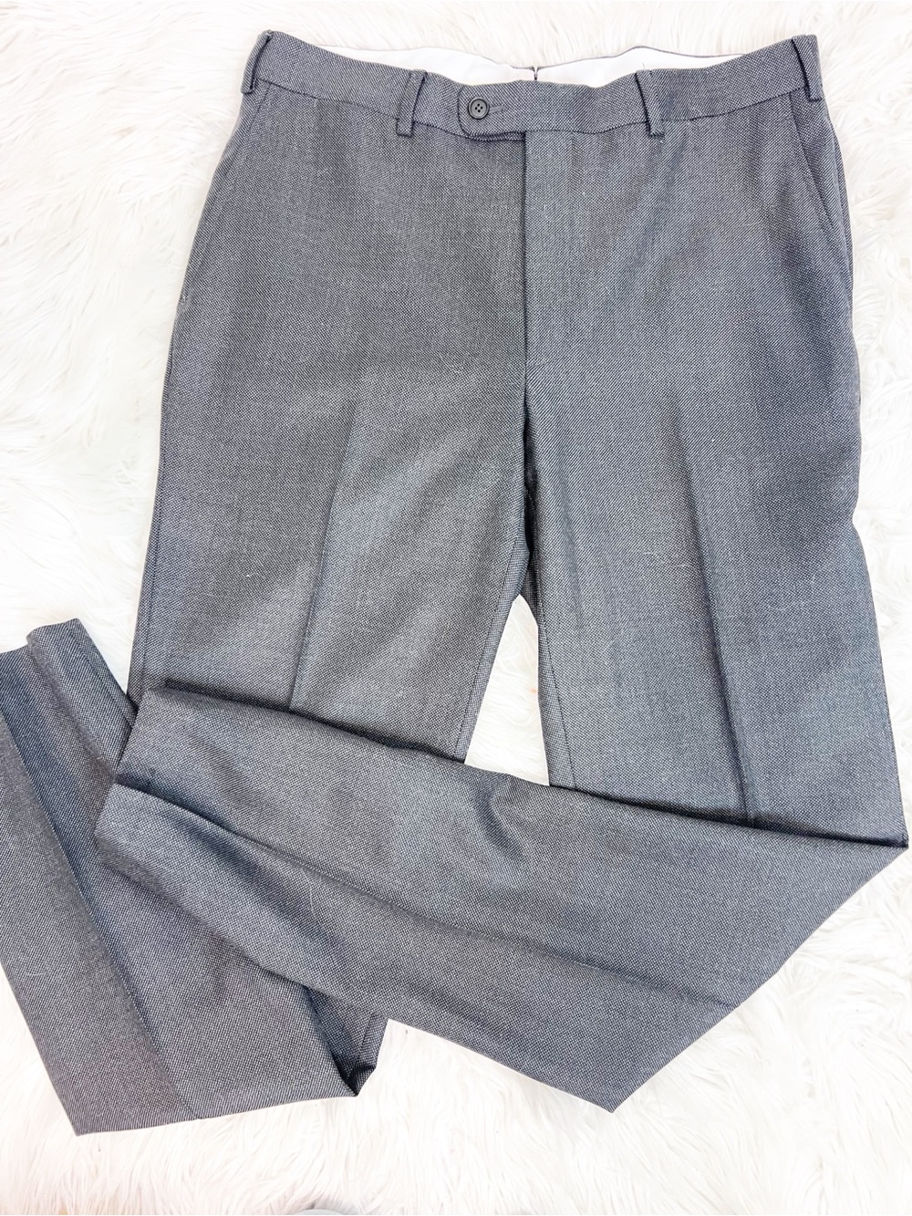 SUIT SUPPLY GRAY MICRO DOT TEXTURED WEAVE PANTS FLAT FRONT TAPERED LEG SZ 34 - Picture 2 of 5